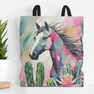 Modern Abstract Horse and Succulents Tote Bag