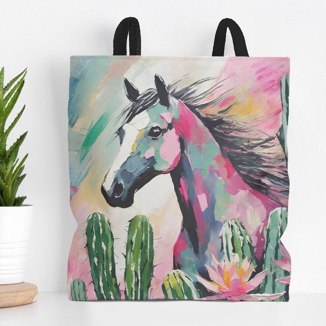Modern Abstract Horse and Succulents Tote Bag (Creator Uploaded)