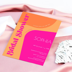 Modern abstract hot pink orange bridal shower invitation