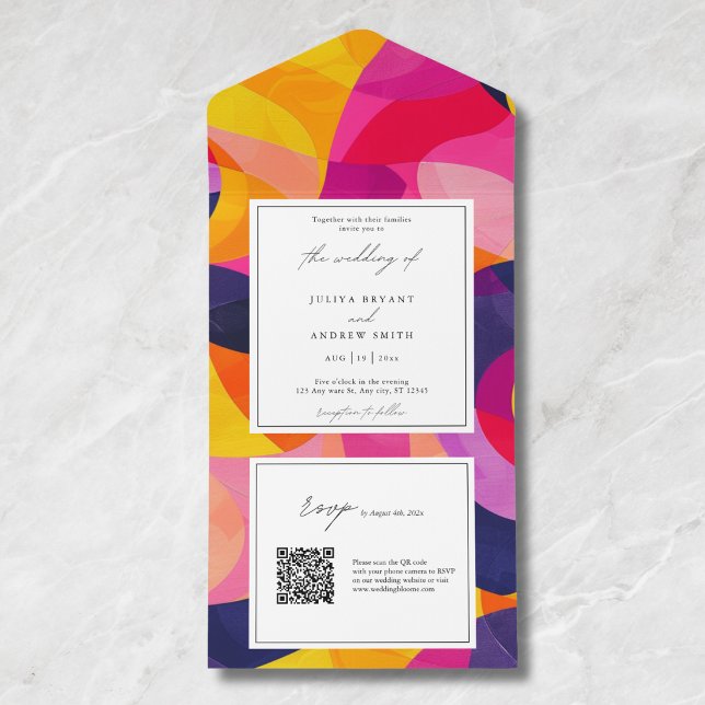 Modern Abstract Hot Pink QR code wedding All In One Invitation (Creator Uploaded)