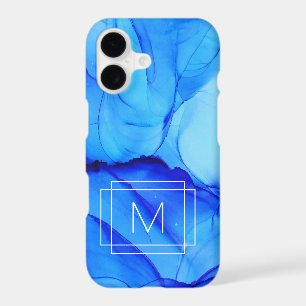 Modern Abstract Indigo Blue Purple Swirls Monogram