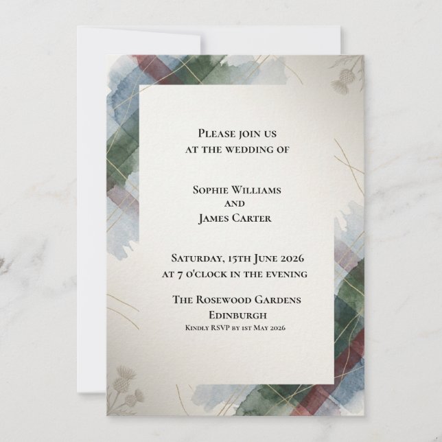 Modern Abstract Jewel Tone Scottish Wedding Invitation (Front)