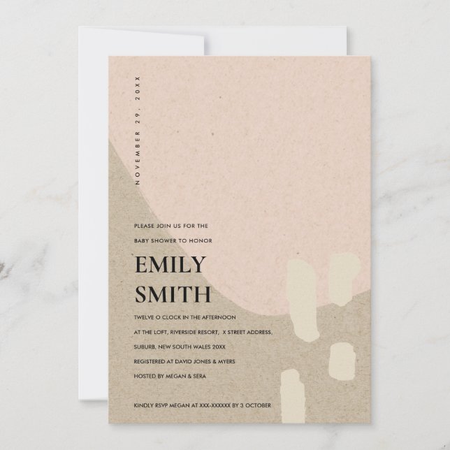 MODERN ABSTRACT KRAFT BLUSH BABY SHOWER INVITE (Front)