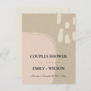 MODERN ABSTRACT KRAFT BLUSH PEACH COUPLES SHOWER INVITATION POSTCARD