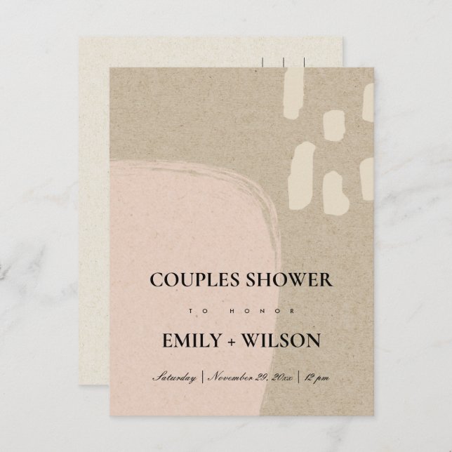 MODERN ABSTRACT KRAFT BLUSH PEACH COUPLES SHOWER INVITATION POSTCARD (Front/Back)