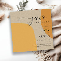 MODERN ABSTRACT KRAFT ORANGE SAVE THE DATE CARD