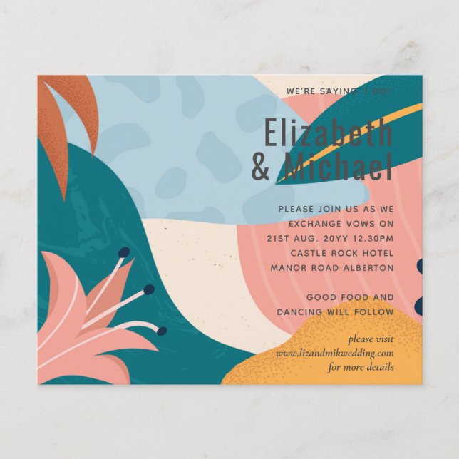 Modern Abstract Leaves Tropical Wedding Invite (Front)