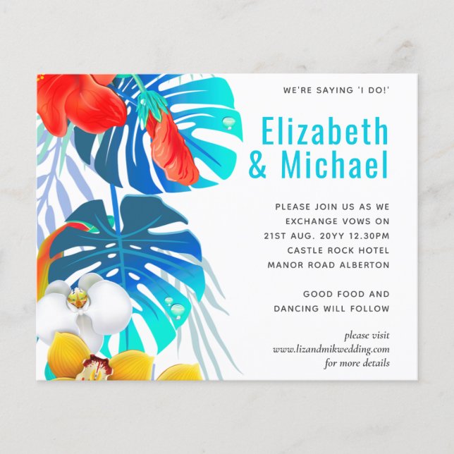 Modern Abstract Leaves Tropical Wedding Invite (Front)