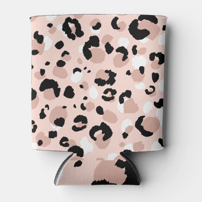Modern Abstract Leopard Animal Print Can Cooler (Front)