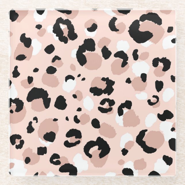 Modern Abstract Leopard Animal Print Glass Coaster (Front)