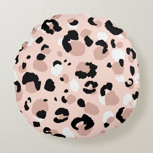 Modern Abstract Leopard Animal Print Round Cushion (Front)