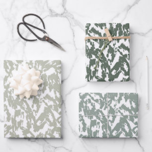 Modern Abstract Leopard Print Sage Green Set  Wrapping Paper Sheet