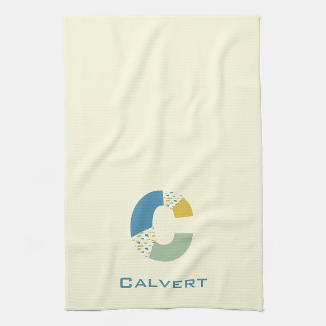 Modern Abstract Letter C Monogram Initial Tea Towel (Vertical)