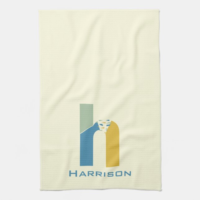 Modern Abstract Letter H Monogram Initial Tea Towel (Vertical)