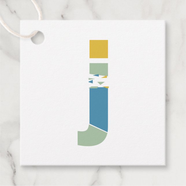 Modern Abstract Letter J Monogram Personalised Favour Tags (Front)