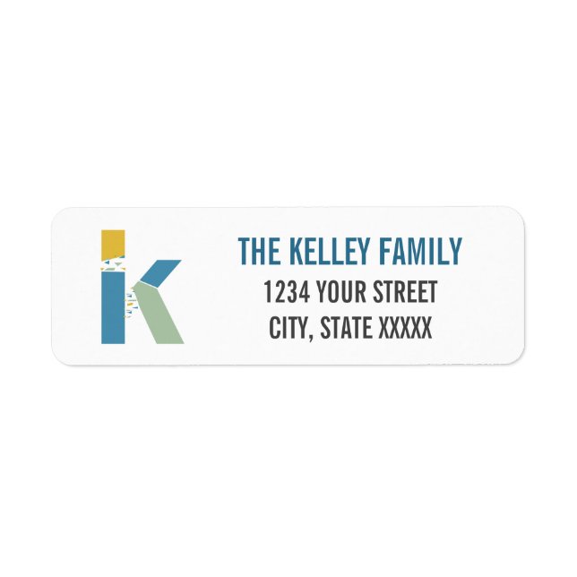 Modern Abstract Letter K Monogram Initial Address (Front)