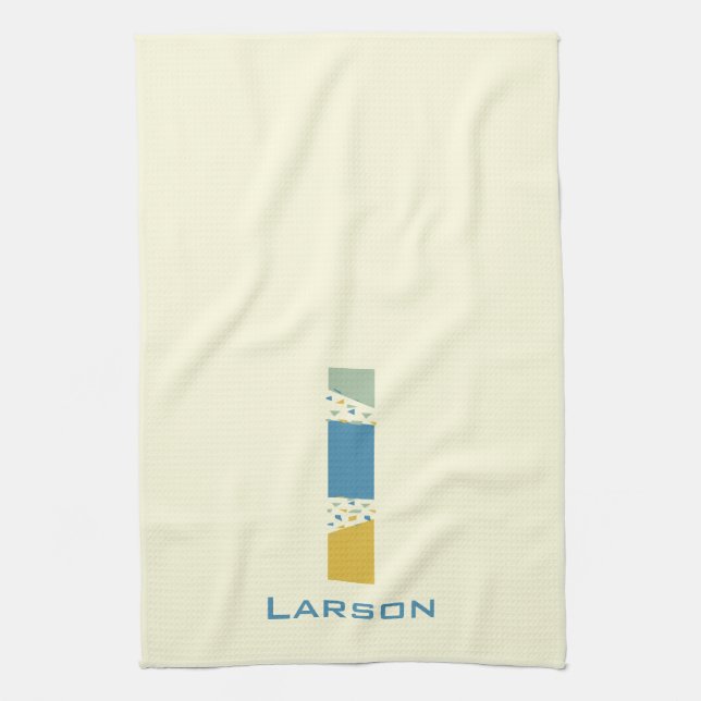 Modern Abstract Letter L Monogram Initial Tea Towel (Vertical)