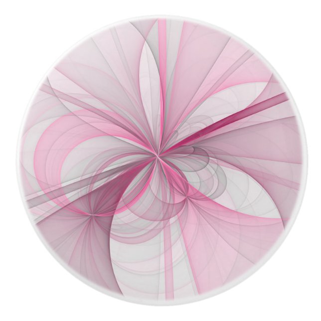 Modern Abstract Light Pink Gray Fractal Design Ceramic Knob (Front)