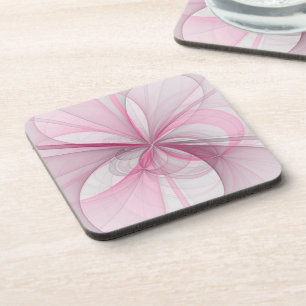 Modern Abstract Light Pink Grey Fractal Design Coaster