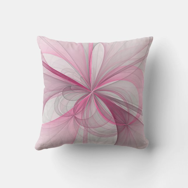 Modern Abstract Light Pink Grey Fractal Design Cushion (Back)