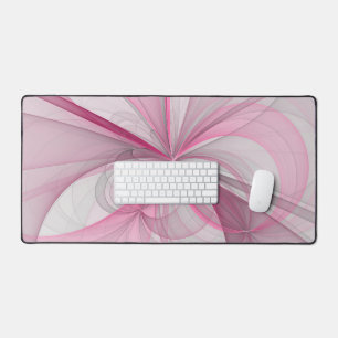 Modern Abstract Light Pink Grey Fractal Design Desk Mat