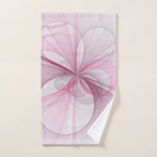 Modern Abstract Light Pink Grey Fractal Design Hand Towel