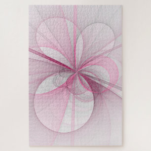 Modern Abstract Light Pink Grey Fractal Design Jigsaw Puzzle