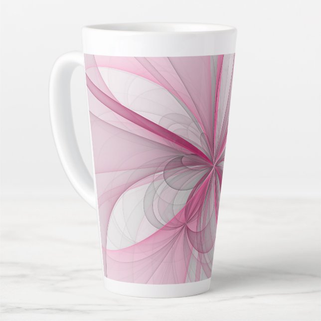 Modern Abstract Light Pink Grey Fractal Design Latte Mug (Left Angle)