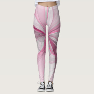 Modern Abstract Light Pink Grey Fractal Design Leggings