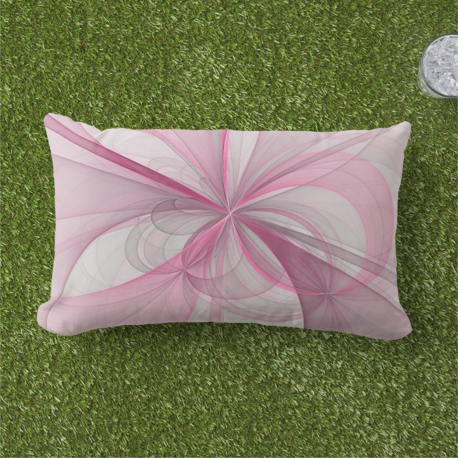 Modern Abstract Light Pink Grey Fractal Design Lumbar Cushion (Grass)