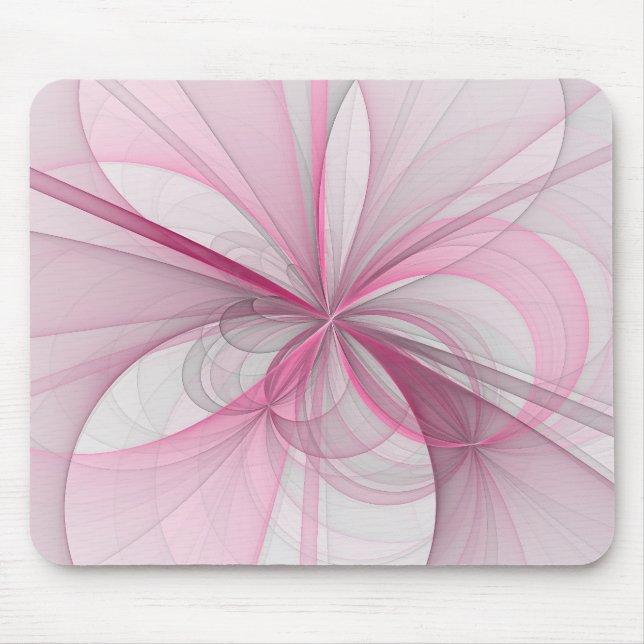 Modern Abstract Light Pink Grey Fractal Design Mouse Pad (Front)