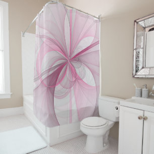 Modern Abstract Light Pink Grey Fractal Design Shower Curtain