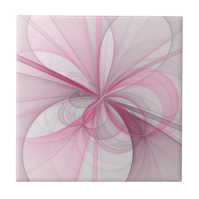 Modern Abstract Light Pink Grey Fractal Design Tile (Front)