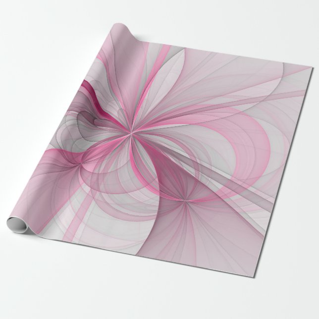 Modern Abstract Light Pink Grey Fractal Design Wrapping Paper (Unrolled)