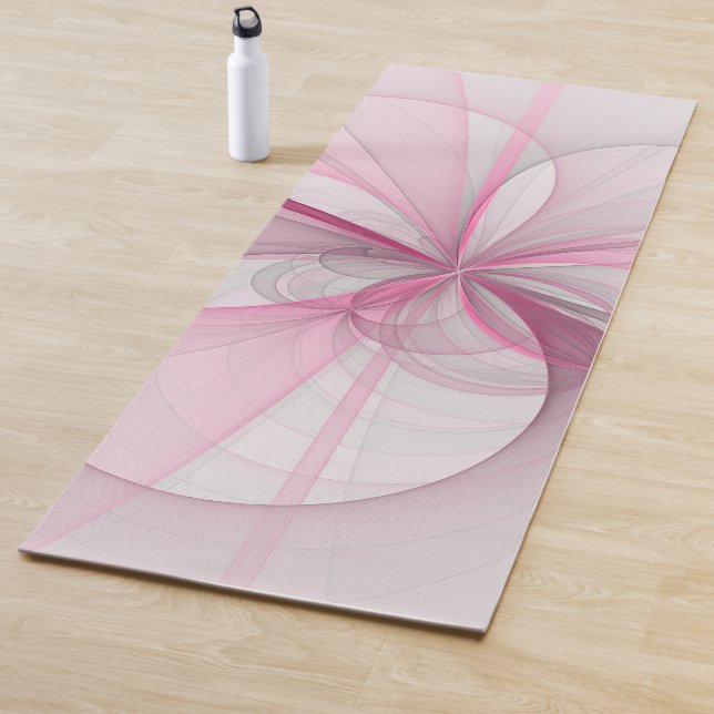 Modern Abstract Light Pink Grey Fractal Design Yoga Mat (In Situ)