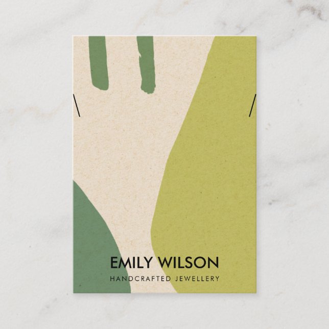 MODERN ABSTRACT LIME GREEN KRAFT NECKLACE DISPLAY BUSINESS CARD (Front)