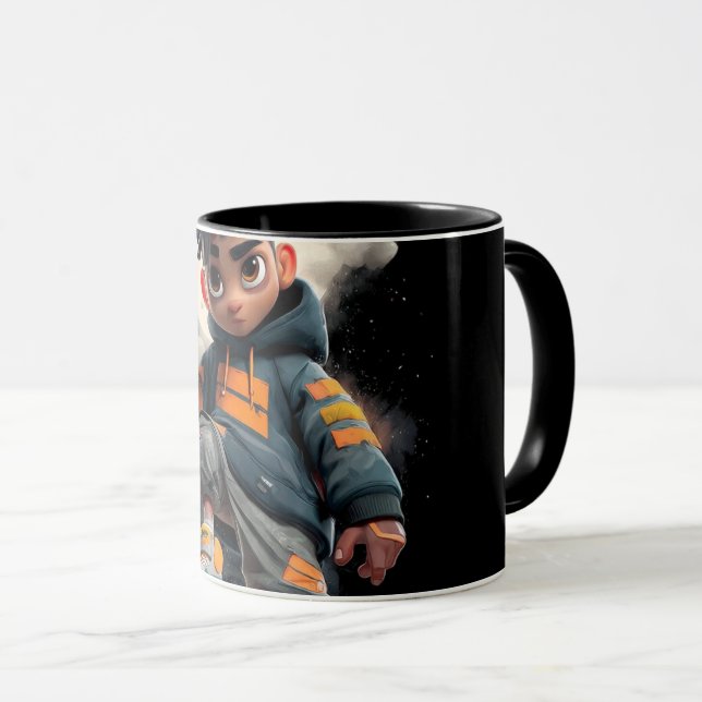 Modern Abstract Line Art Black Mug | Minimalist Co (Front Right)