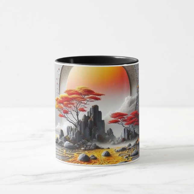 Modern Abstract Line Art Black Mug | Minimalist Co (Center)