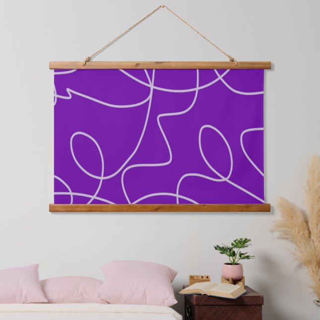 Modern Abstract Line Art in Purple Hanging Tapestry (Bedroom)