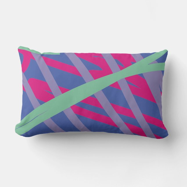 Modern abstract lines blue pink purple teal artsy lumbar cushion (Front)