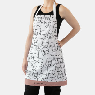 Modern Abstract Lines Faces Continuous Line Art Apron