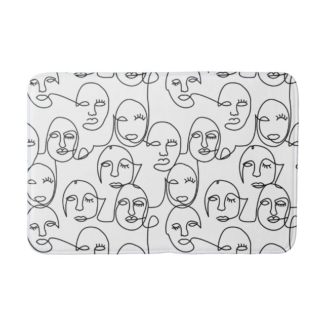 Modern Abstract Lines Faces Continuous Line Art Bath Mat (Front)