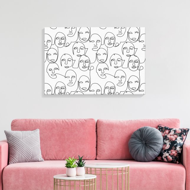 Modern Abstract Lines Faces Continuous Line Art Canvas Print (Insitu(LivingRoom))