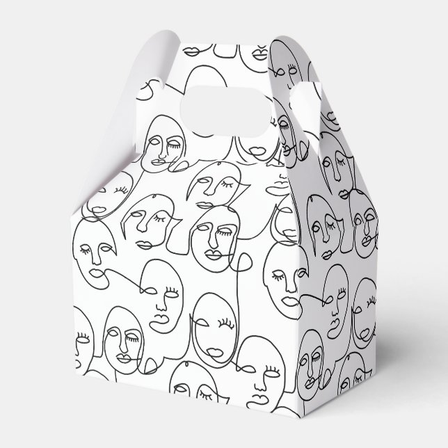 Modern Abstract Lines Faces Continuous Line Art Favour Box (Front Side)