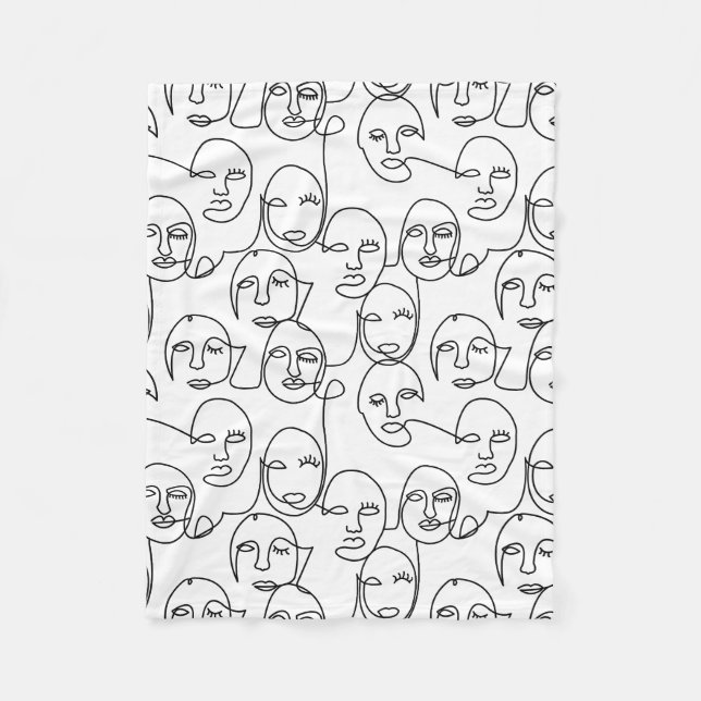 Modern Abstract Lines Faces Continuous Line Art Fleece Blanket (Front)