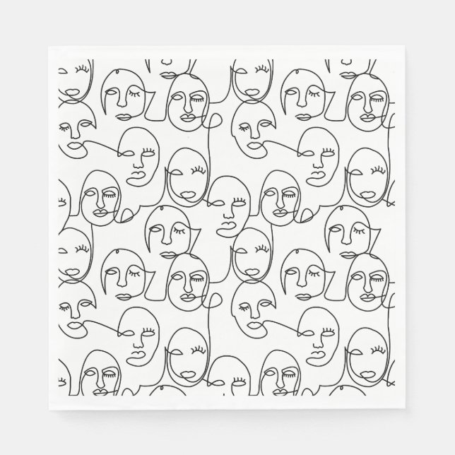 Modern Abstract Lines Faces Continuous Line Art Napkin (Front)
