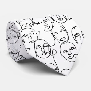 Modern Abstract Lines Faces Continuous Line Art Tie