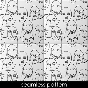 Modern Abstract Lines Faces Continuous Line Art Tile