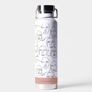 Modern Abstract Lines Faces Continuous Line Art Water Bottle