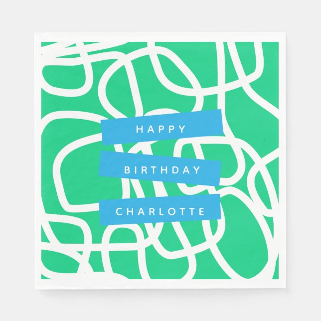 Modern Abstract Lines Green Cute Birthday Custom Napkin (Front)